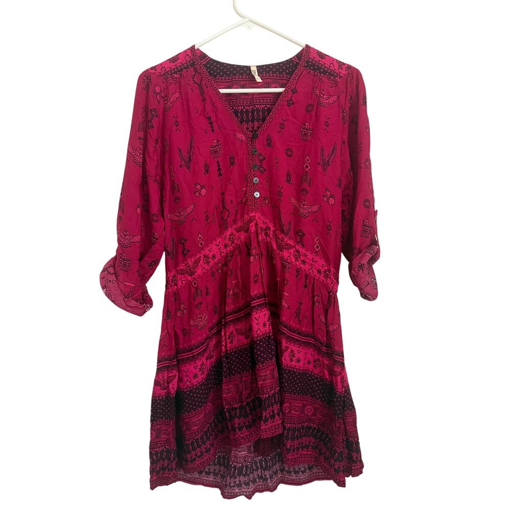 Spell & The Gypsy Phoenix Play Dress – Magenta – Boho Long Sleeve Mini – XS - Picture 2 of 8